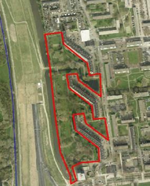 Foto van het groengebied rond de z-flats.