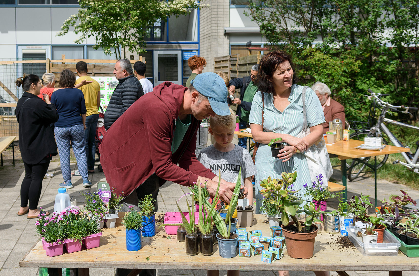 "Foto van bewoners die stekjes ruilen"