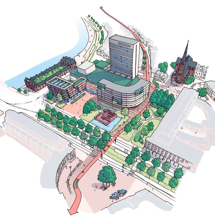 "Schets van de mogelijk nieuwe variant op het Stadserf"