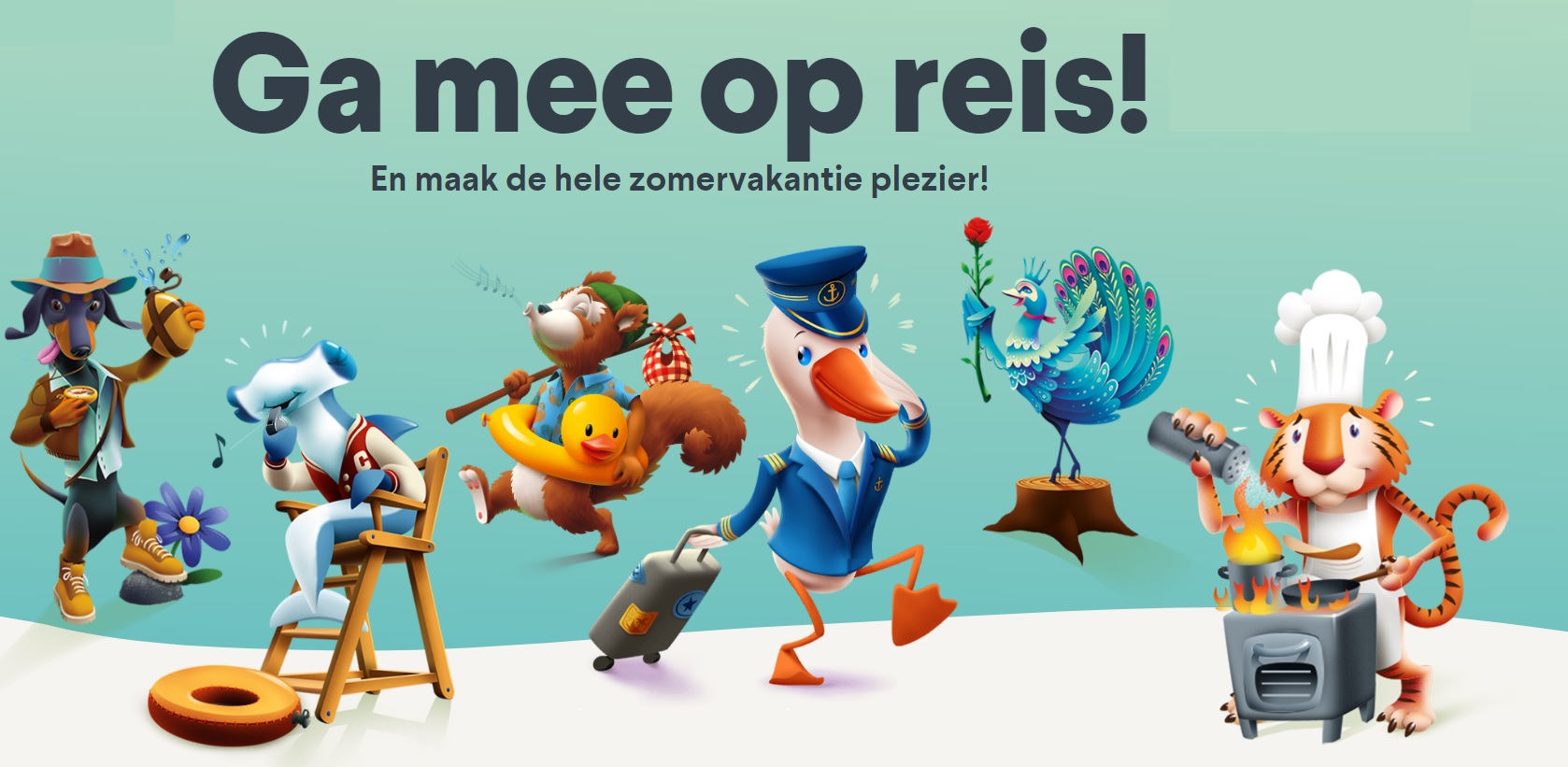 "Afbeelding van dieren die plezier hebben in de zomervakantie"