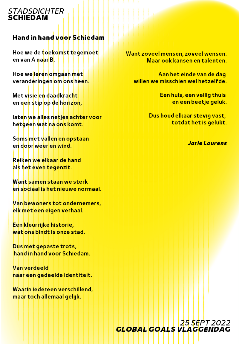 "opgemaakt gedicht Hand in hand voor Schiedam"