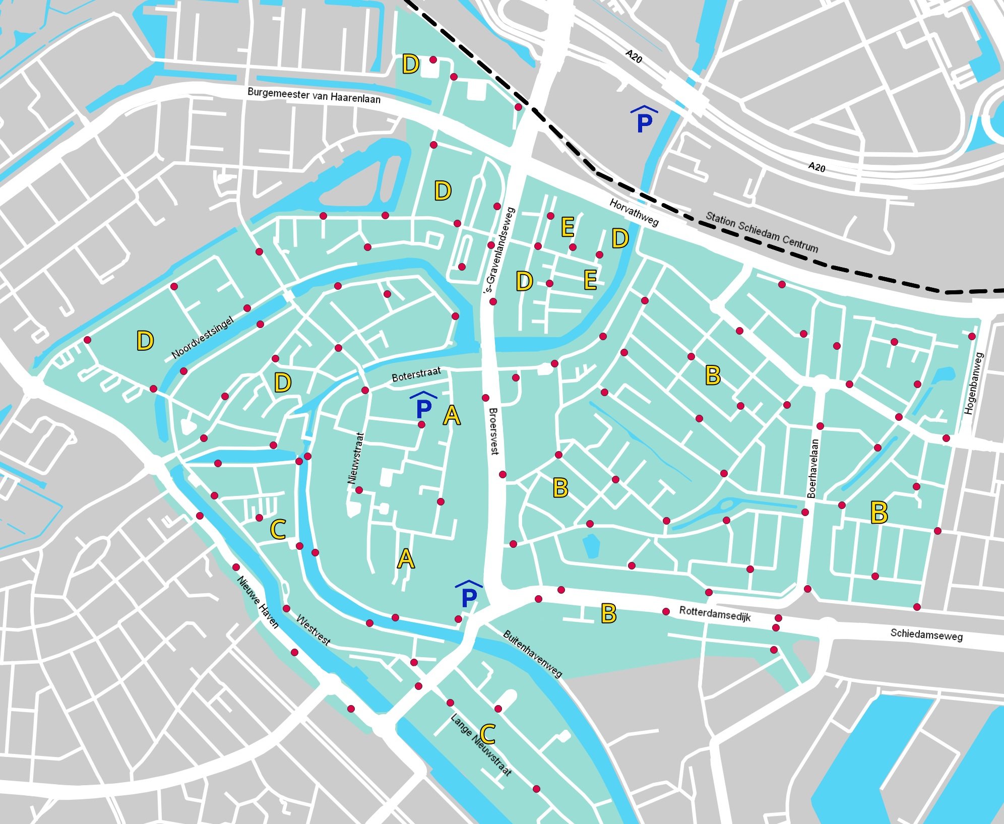 Afbeelding met gebieden betaald parkeren